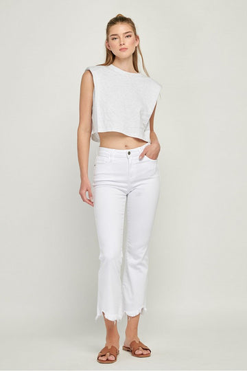 Happi White High Rise Crop Flare Jeans by Hidden